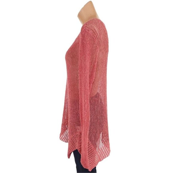 Eileen Fisher Airy Linen Grain Rib V Neck Sweater Size L Coral Tunic Top - Picture 6 of 13